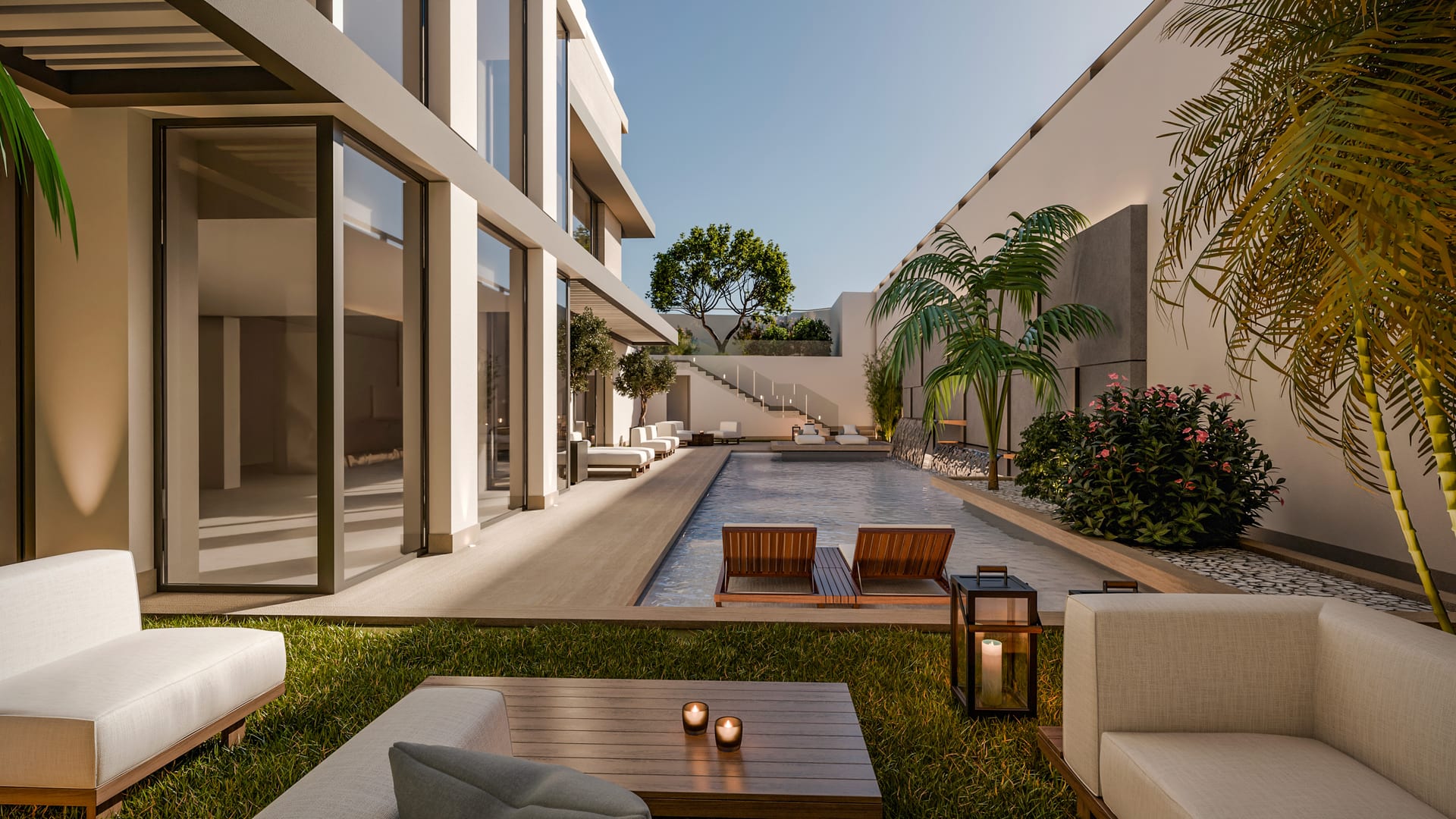 Contemporary villa courtyard with pool, Riyadh